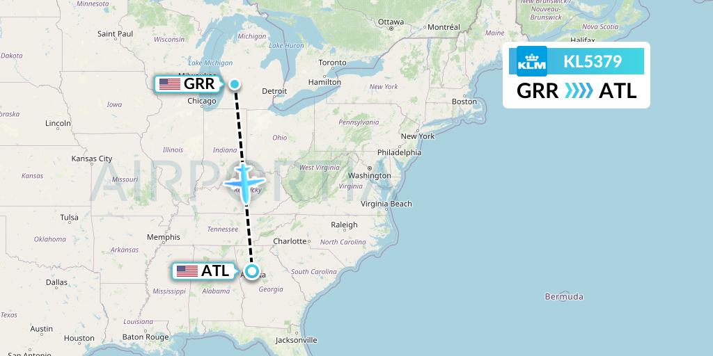 KL5379 KLM Flight Map: Grand Rapids to Atlanta