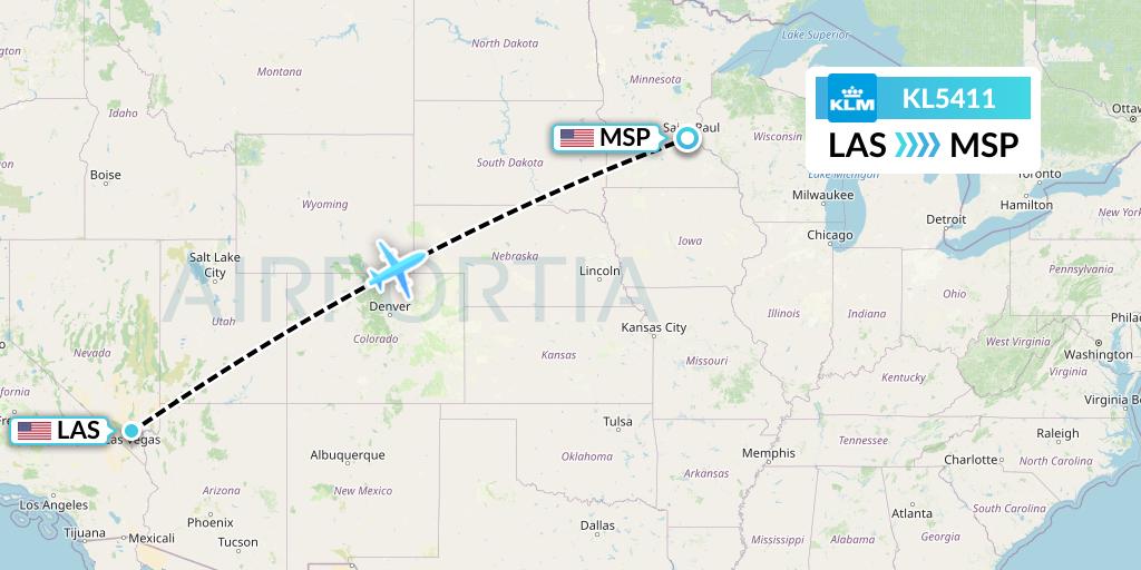 KL5411 KLM Flight Map: Las Vegas to Minneapolis
