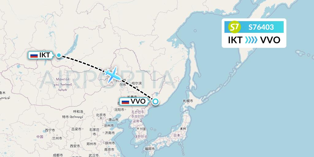 S76403 S7 Airlines Flight Map: Irkutsk to Vladivostok