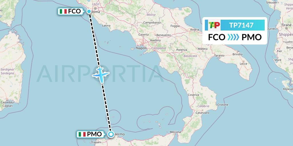 TP7147 TAP Portugal Flight Map: Rome to Palermo