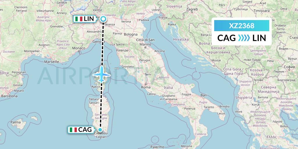 XZ2368 Aeroitalia Flight Map: Cagliari to Milan