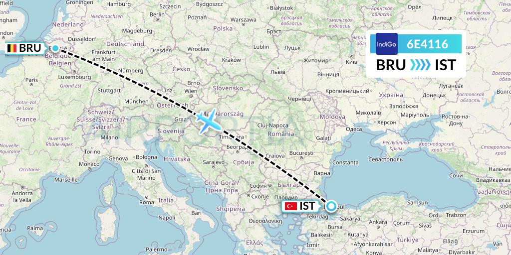 6E4116 IndiGo Airlines Flight Map: Brussels to Istanbul