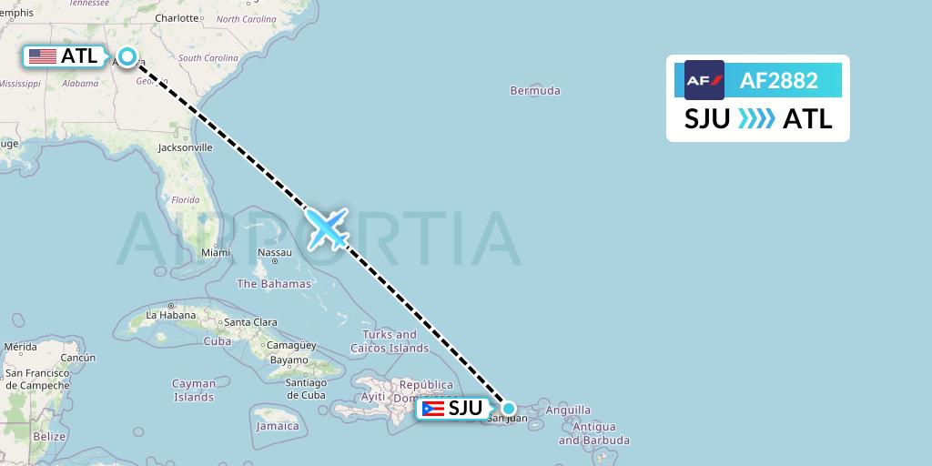 AF2882 Air France Flight Map: San Juan to Atlanta