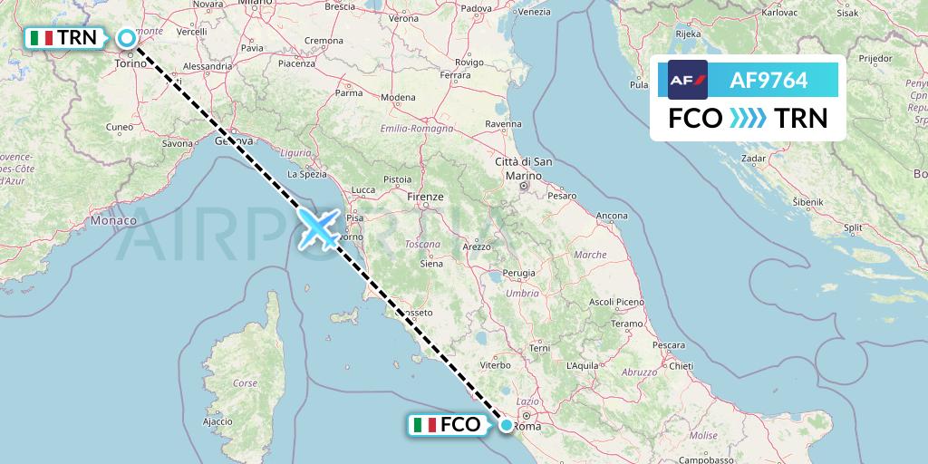 AF9764 Air France Flight Map: Rome to Turin
