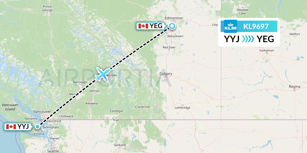 KL9697 KLM Flight Map: Victoria to Edmonton