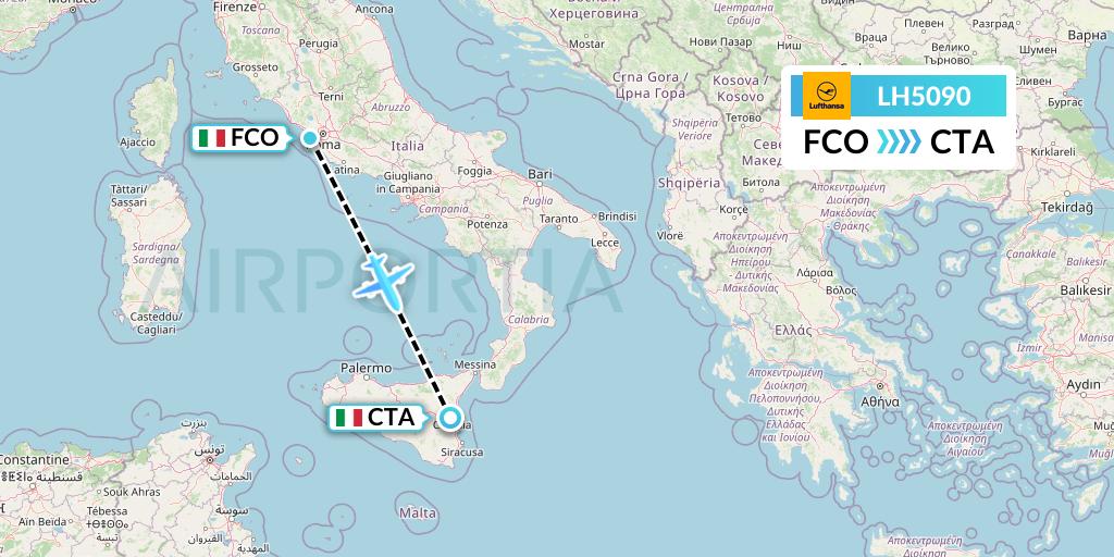 LH5090 Lufthansa Flight Map: Rome to Catania