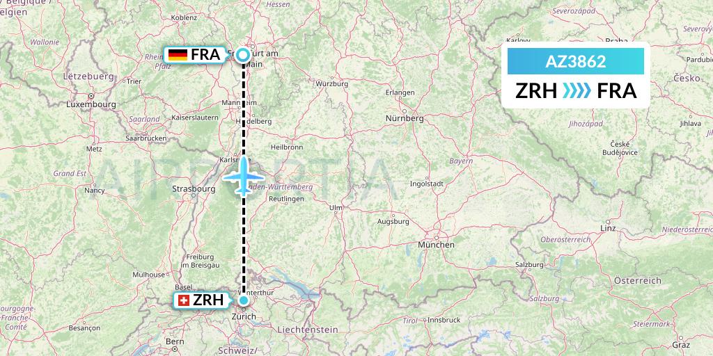 AZ3862 ITA Airways Flight Map: Zurich to Frankfurt