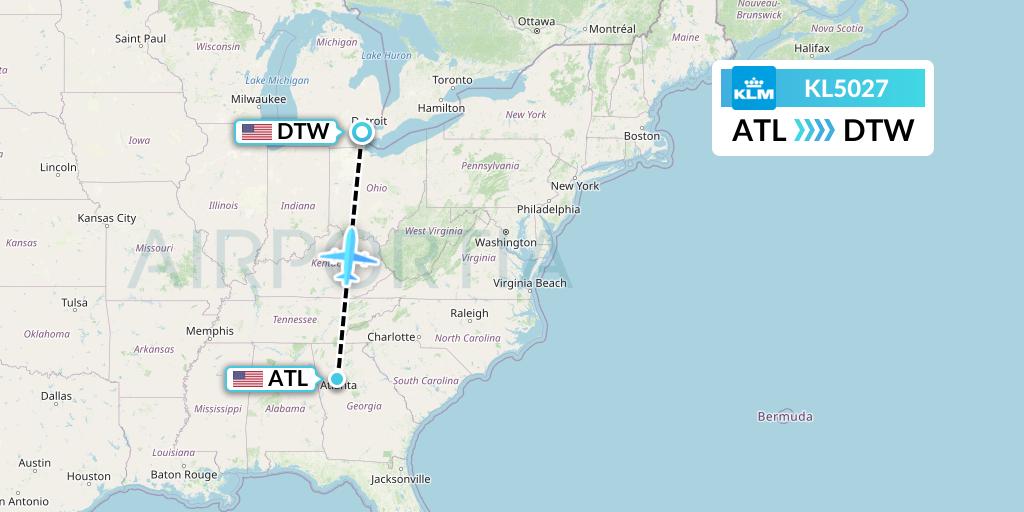 KL5027 KLM Flight Map: Atlanta to Detroit