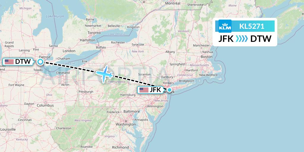 KL5271 KLM Flight Map: New York to Detroit
