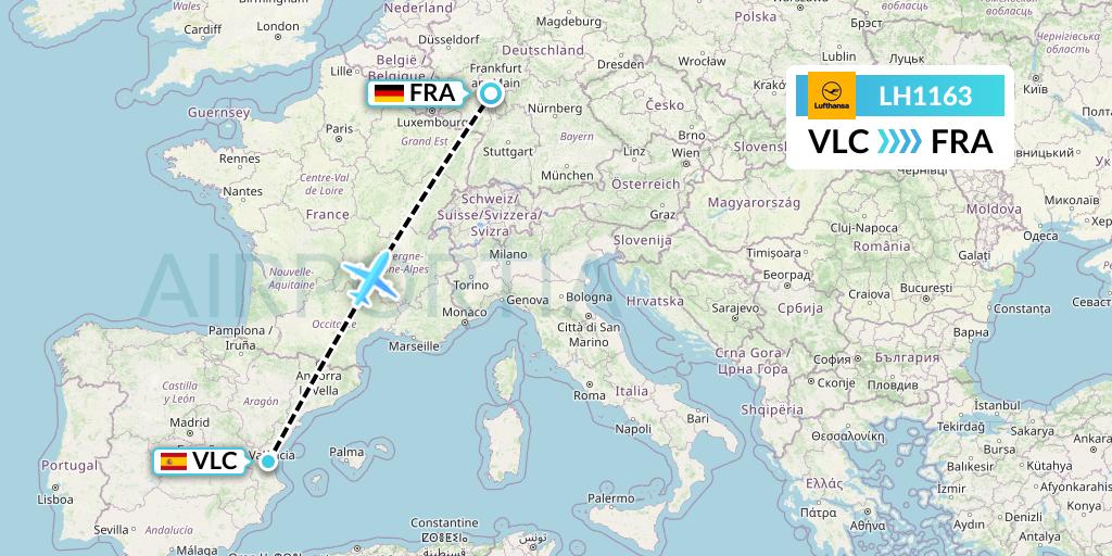 LH1163 Lufthansa Flight Map: Valencia to Frankfurt