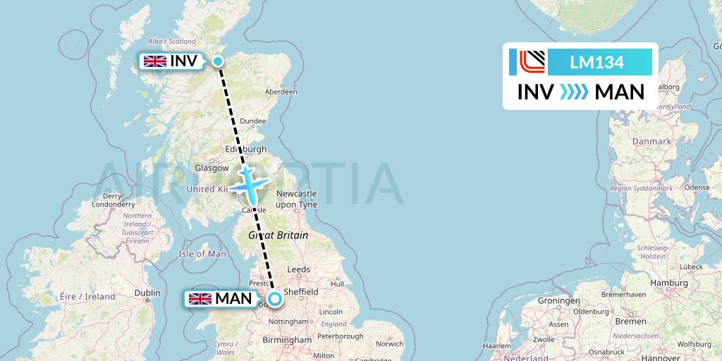 LM134 Loganair Flight Map: Inverness to Manchester