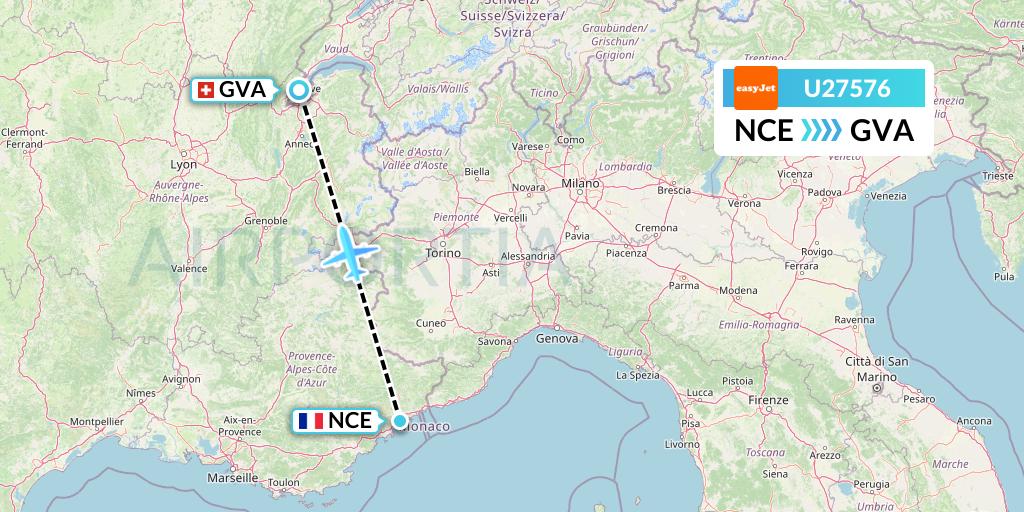 U27576 EasyJet Flight Map: Nice to Geneva