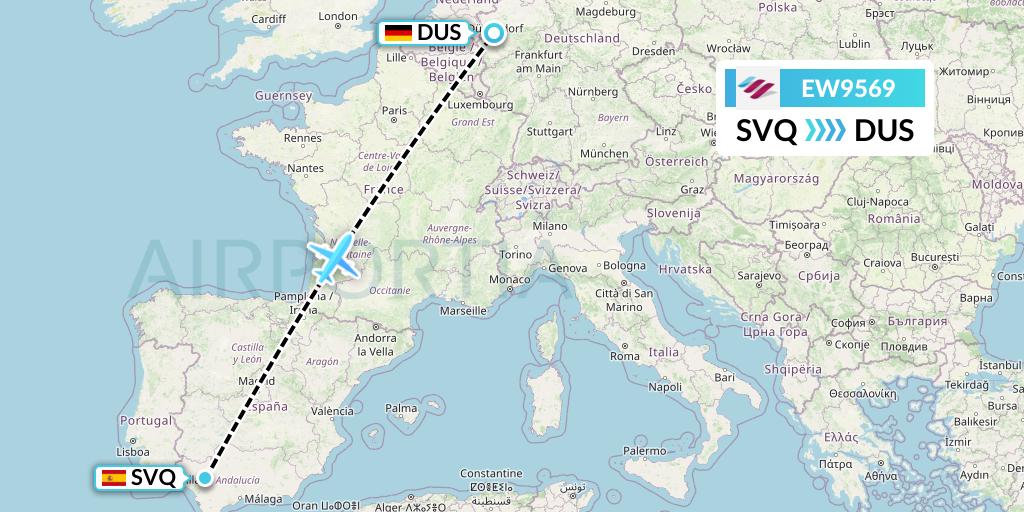 EW9569 Eurowings Flight Map: Seville to Dusseldorf