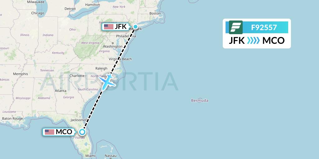 F92557 Frontier Airlines Flight Map: New York to Orlando