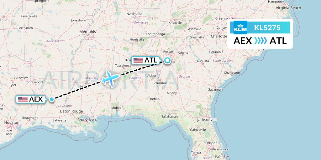 KL5275 KLM Flight Map: Alexandria to Atlanta