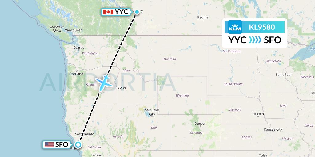 KL9580 KLM Flight Map: Calgary to San Francisco