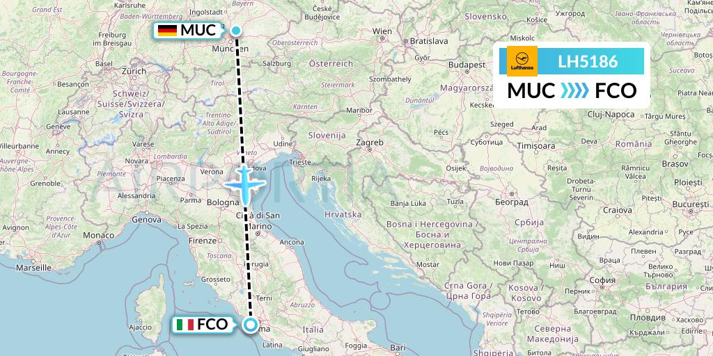 LH5186 Lufthansa Flight Map: Munich to Rome