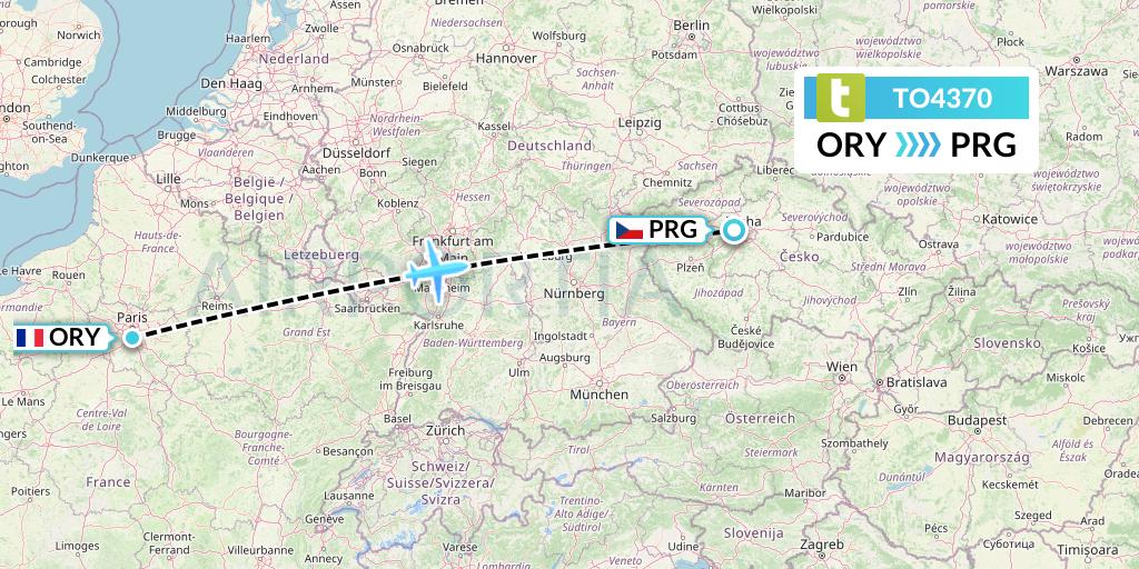 TO4370 Transavia France Flight Map: Paris to Prague