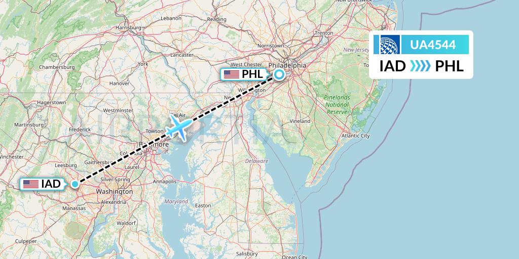 UA4544 United Airlines Flight Map: Washington to Philadelphia