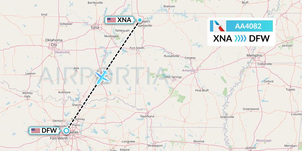 AA4082 American Airlines Flight Map: Bentonville to Dallas