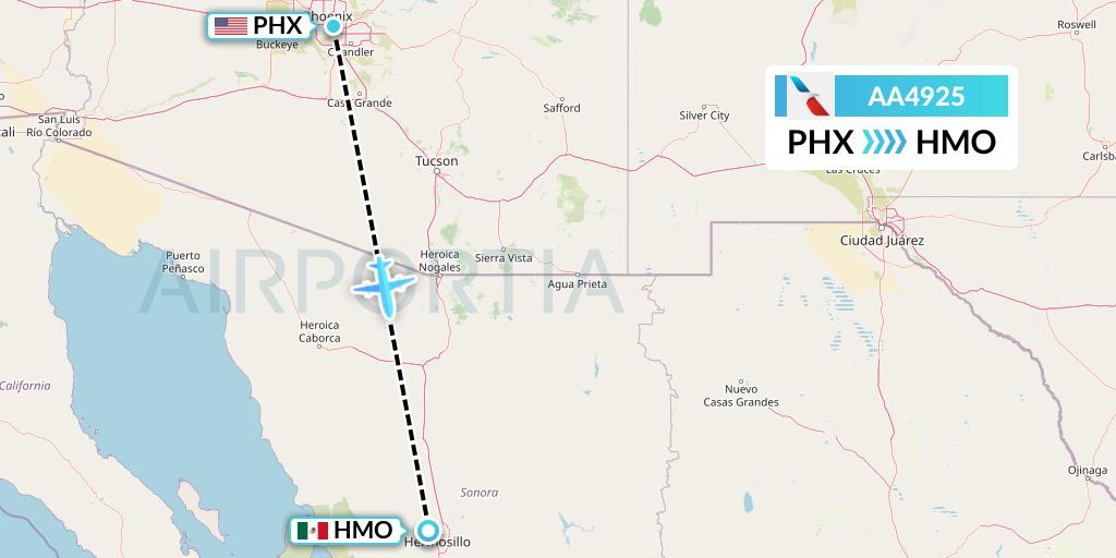 AA4925 American Airlines Flight Map: Phoenix to Hermosillo