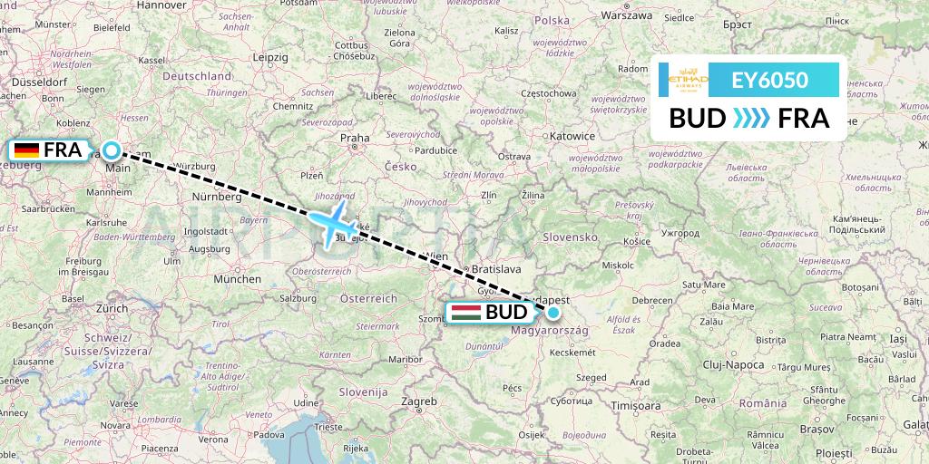 EY6050 Etihad Airways Flight Map: Budapest to Frankfurt