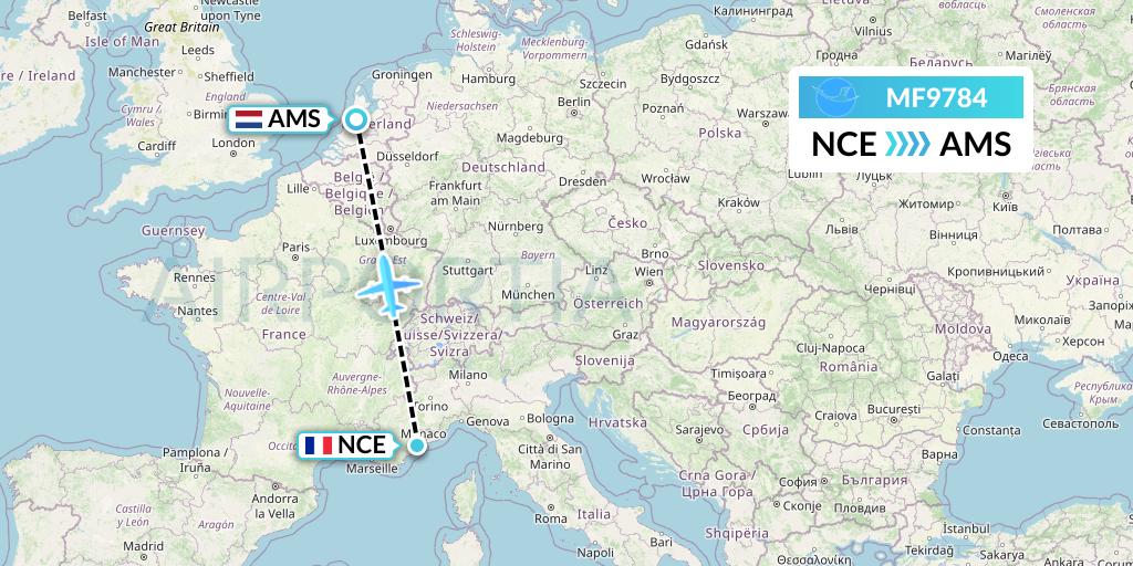 MF9784 Xiamen Airlines Flight Map: Nice to Amsterdam
