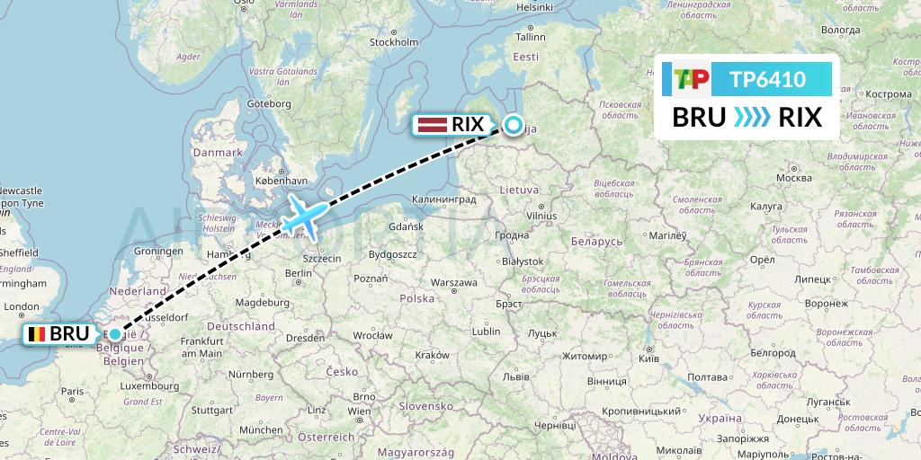 TP6410 TAP Portugal Flight Map: Brussels to Riga