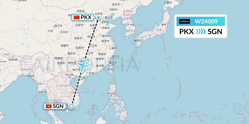W24009 Flex Flight Flight Map: Beijing to Ho Chi Minh City