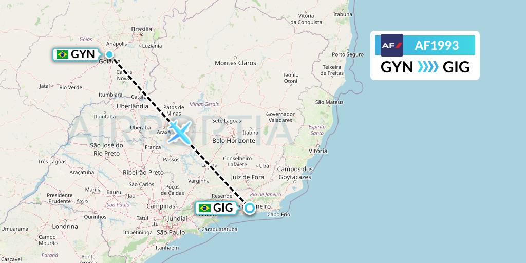 AF1993 Air France Flight Map: Goiania to Rio de Janeiro