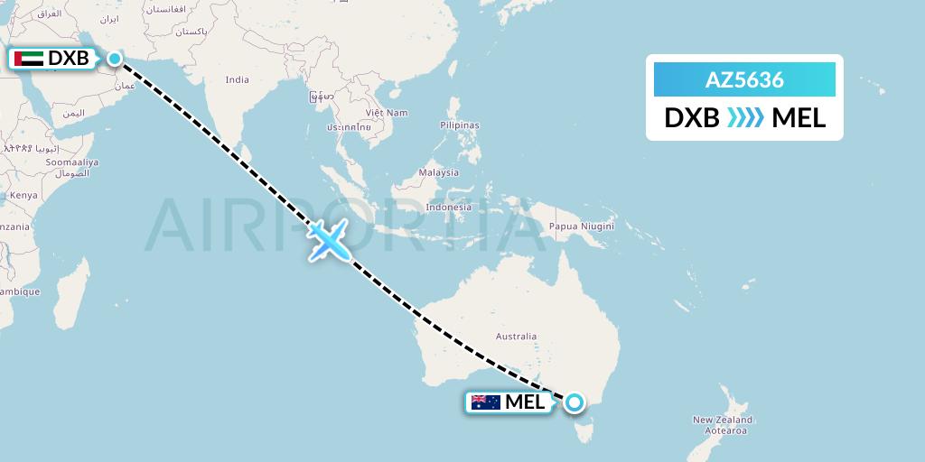 AZ5636 ITA Airways Flight Map: Dubai to Melbourne