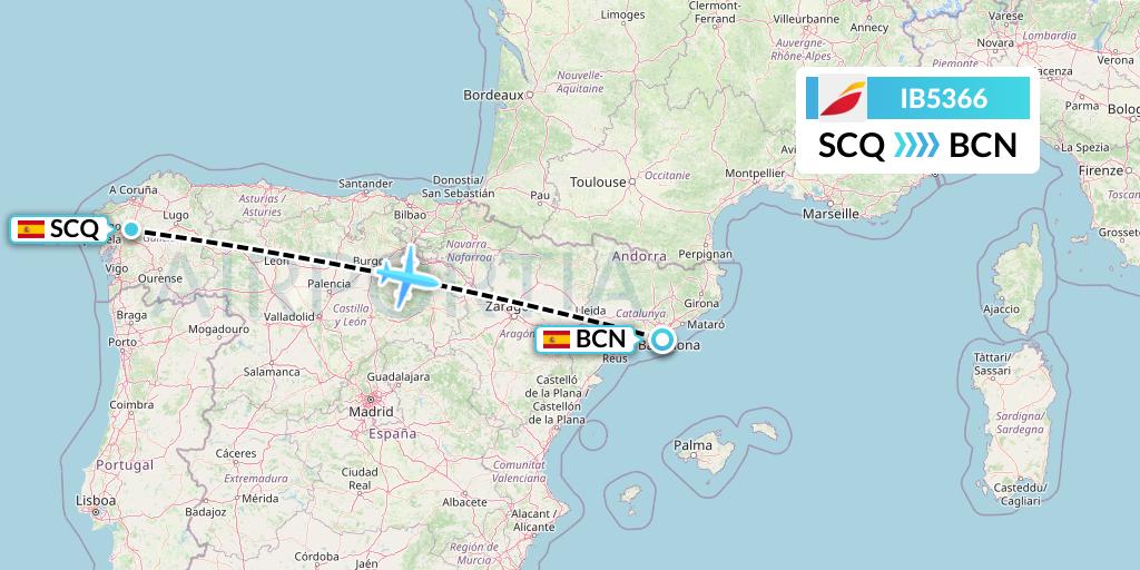 IB5366 Iberia Flight Map: Santiago to Barcelona
