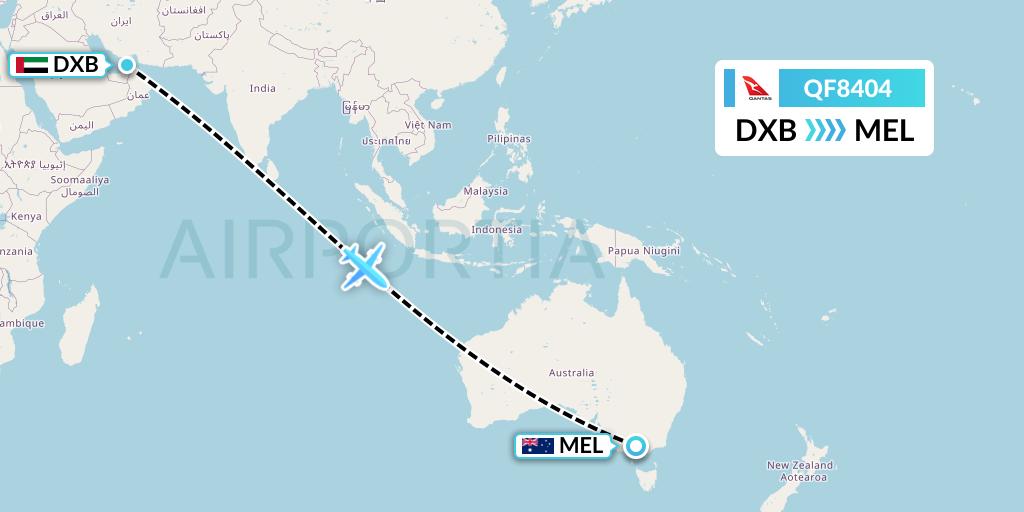 QF8404 Qantas Flight Map: Dubai to Melbourne