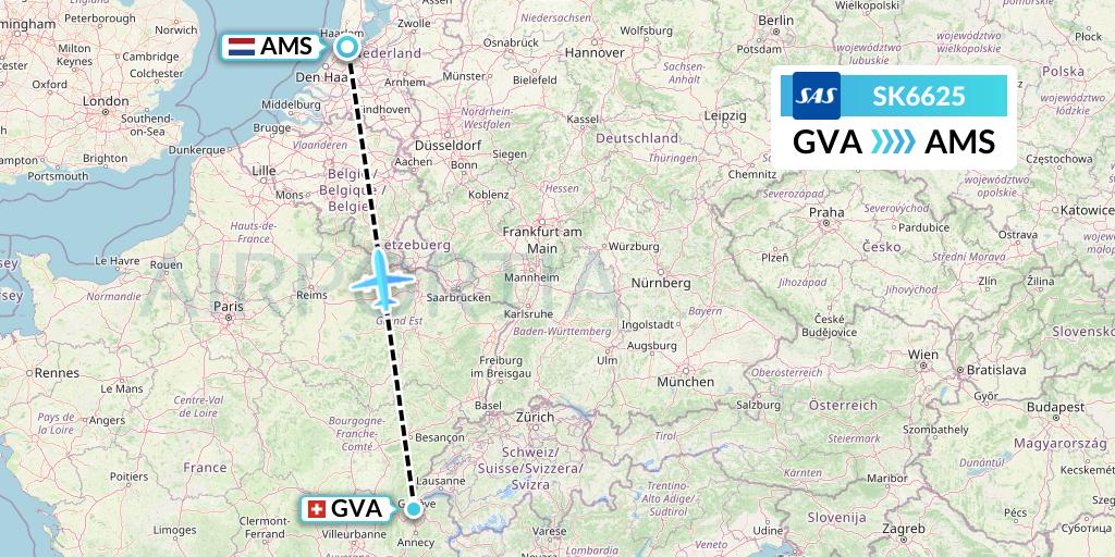 SK6625 SAS Flight Map: Geneva to Amsterdam