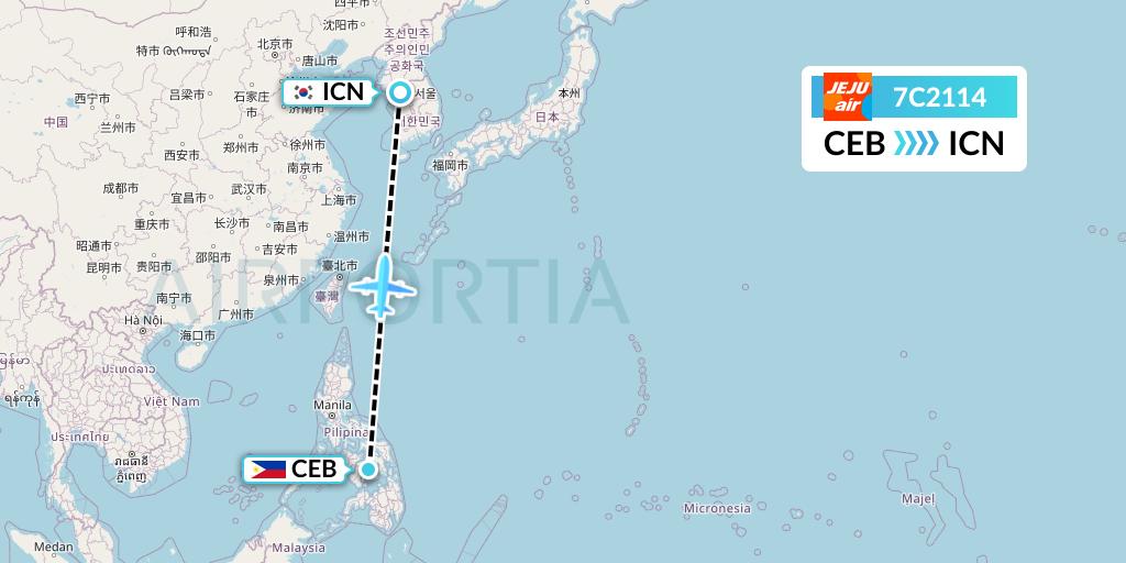 7C2114 Jeju Air Flight Map: Cebu to Seoul