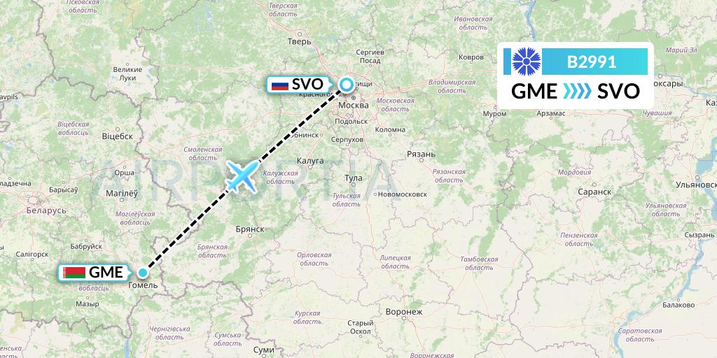 B2991 Belavia Flight Map: Gomel to Moscow