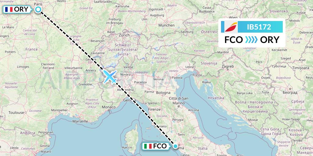 IB5172 Iberia Flight Map: Rome to Paris