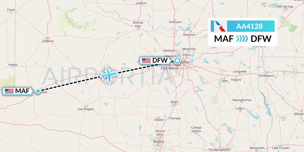 AA4128 American Airlines Flight Map: Midland to Dallas
