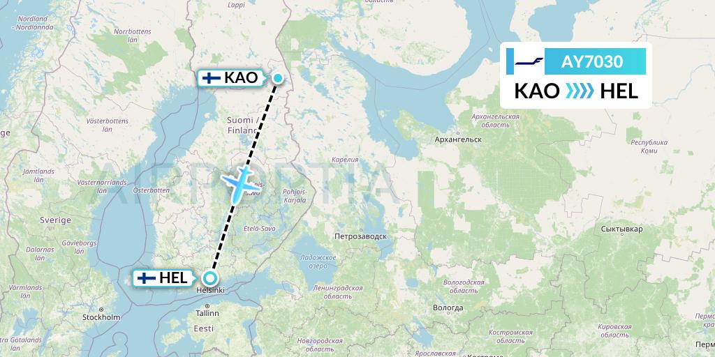 AY7030 Finnair Flight Map: Kuusamo to Helsinki