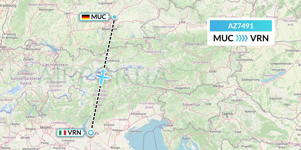 AZ7491 ITA Airways Flight Map: Munich to Verona