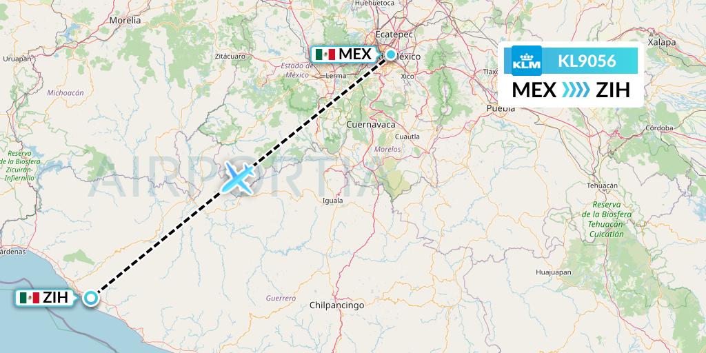 KL9056 KLM Flight Map: Mexico City to Zihuatanejo