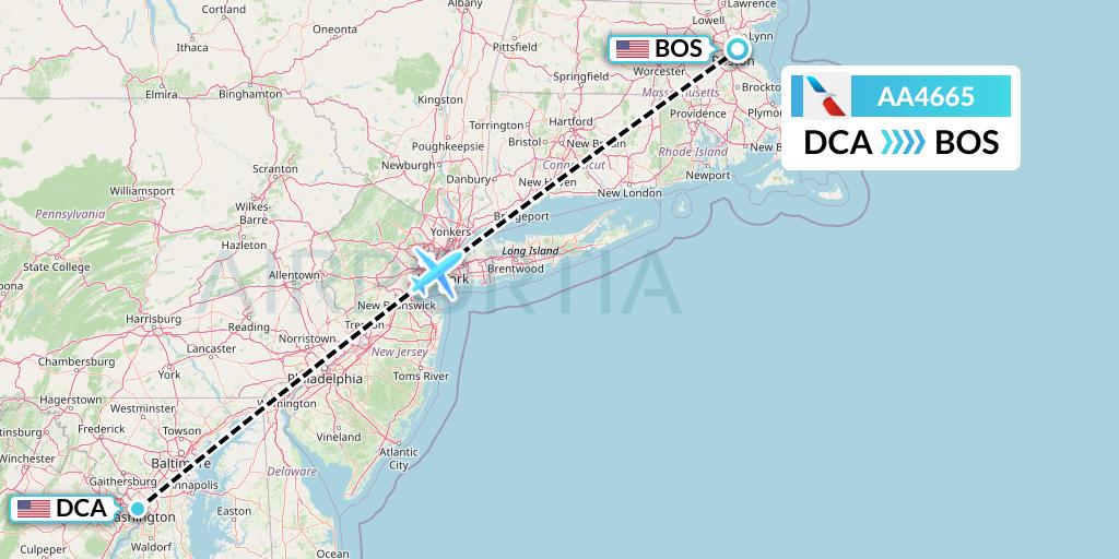 AA4665 American Airlines Flight Map: Washington to Boston