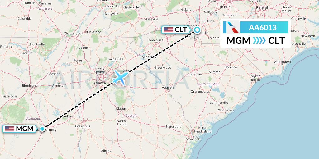 AA6013 American Airlines Flight Map: Montgomery to Charlotte