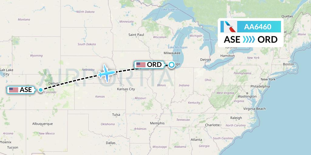 AA6460 American Airlines Flight Map: Aspen to Chicago