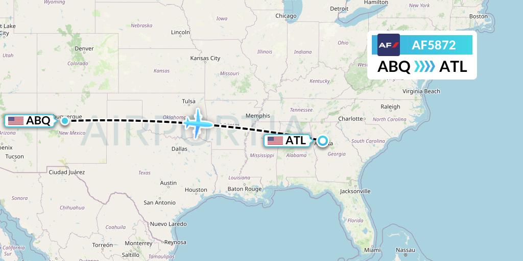 AF5872 Air France Flight Map: Albuquerque to Atlanta