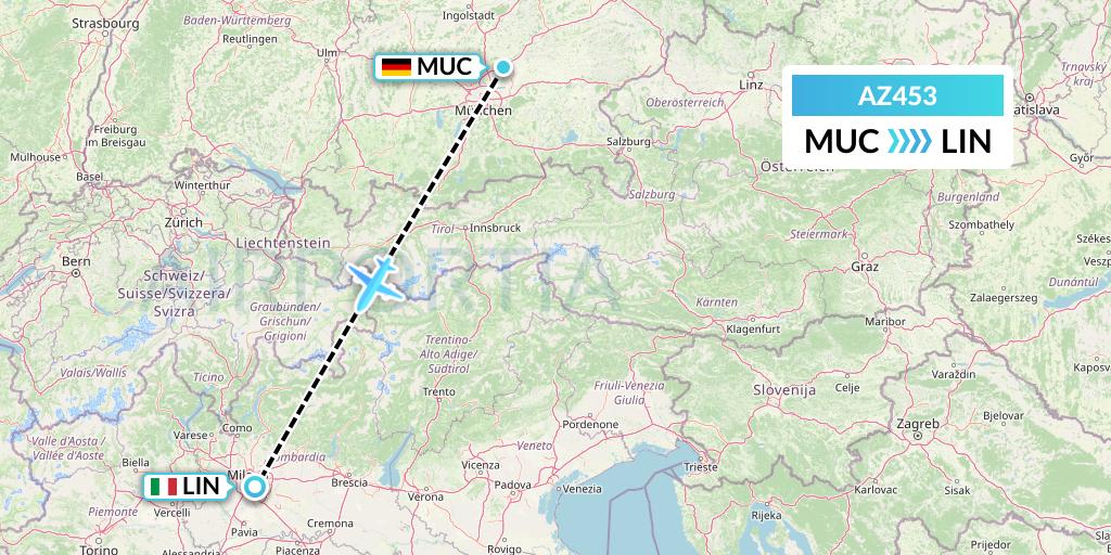 AZ453 ITA Airways Flight Map: Munich to Milan