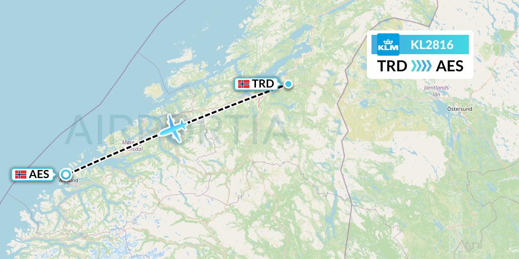 KL2816 KLM Flight Map: Trondheim to Alesund