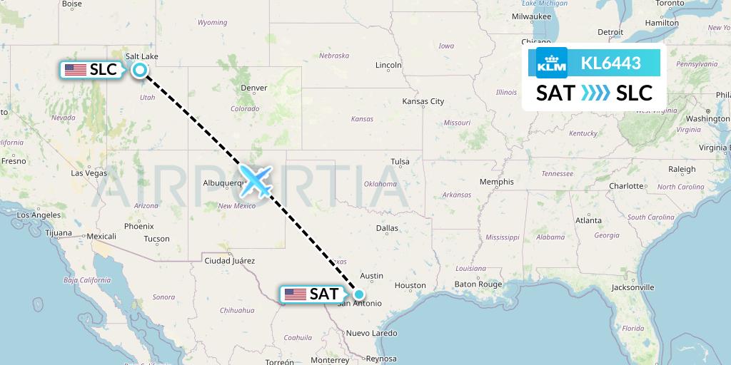 KL6443 KLM Flight Map: San Antonio to Salt Lake City