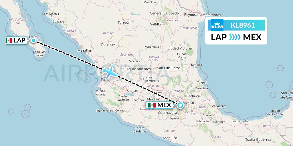 KL8961 KLM Flight Map: La Paz to Mexico City