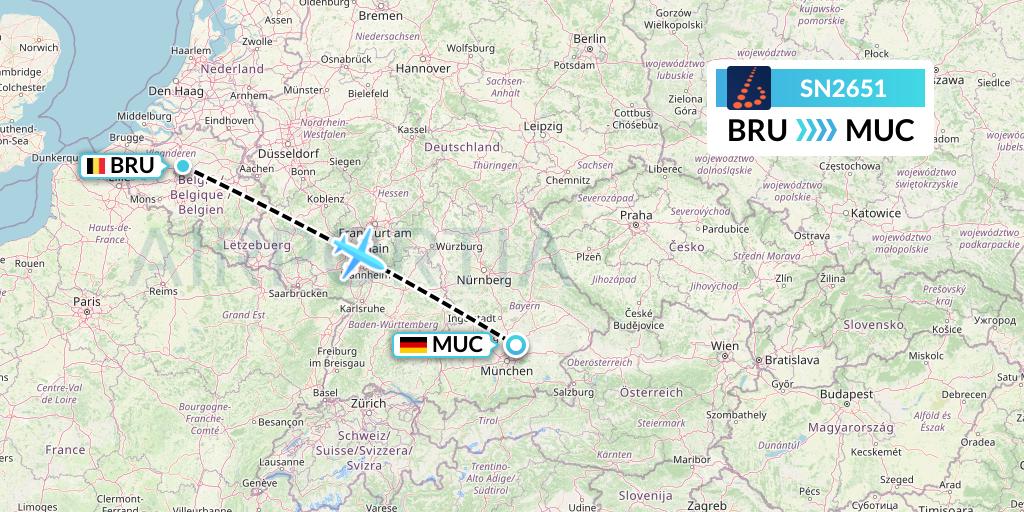 SN2651 Brussels Airlines Flight Map: Brussels to Munich